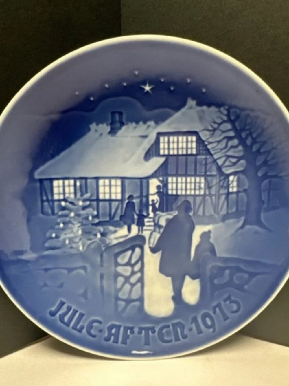 Blue Decorative Ceramic Wall Plate — Juleaften 1973 Motif